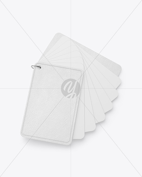 Plastic Cards Stack w/ Leather Tag Mockup