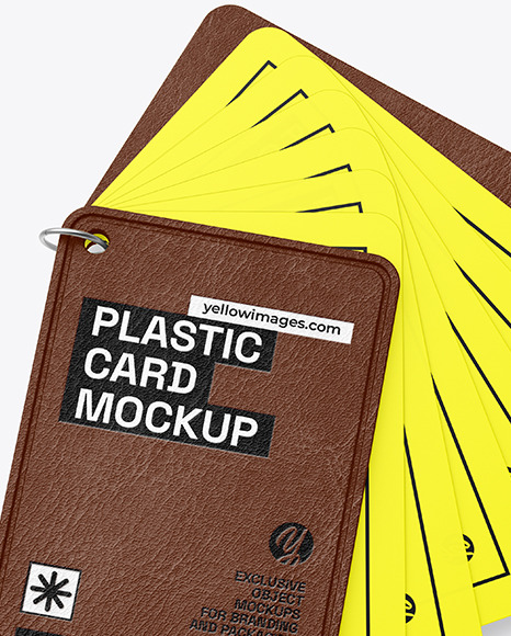 Plastic Cards Stack w/ Leather Tag Mockup