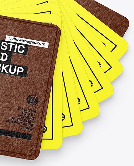 Plastic Cards Stack w/ Leather Tag Mockup