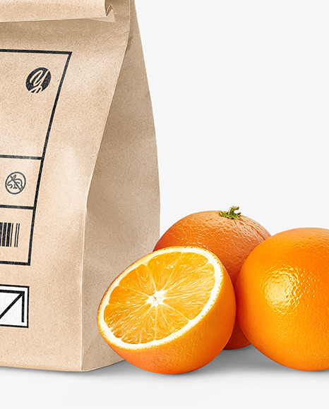 Kraft Bag With Oranges Mockup