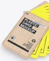 Plastic Cards Stack w/ Wooden Tag Mockup