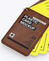 Plastic Cards Stack w/ Leather Tag Mockup