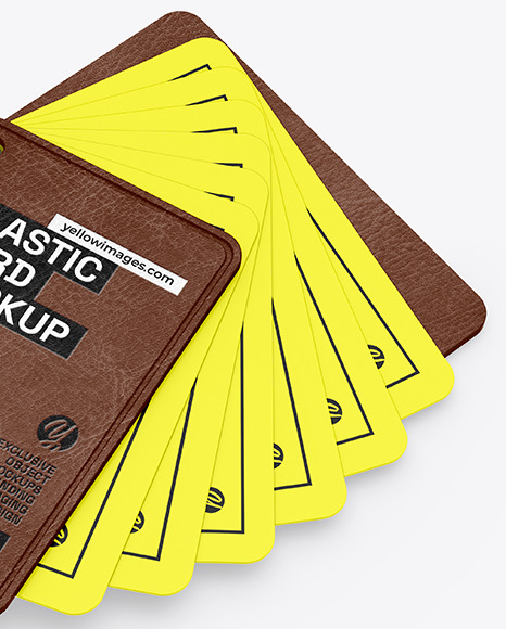 Plastic Cards Stack w/ Leather Tag Mockup