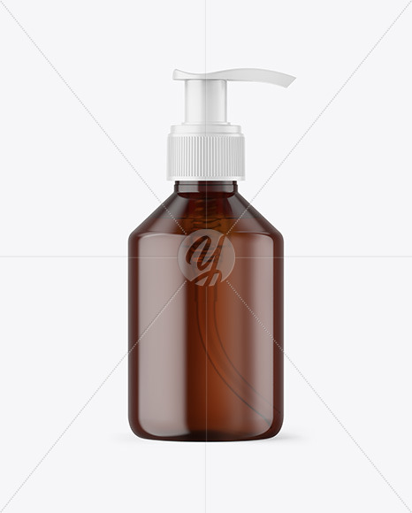 Amber Cosmetic Bottle with Pump Mockup