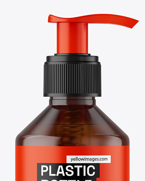 Amber Cosmetic Bottle with Pump Mockup