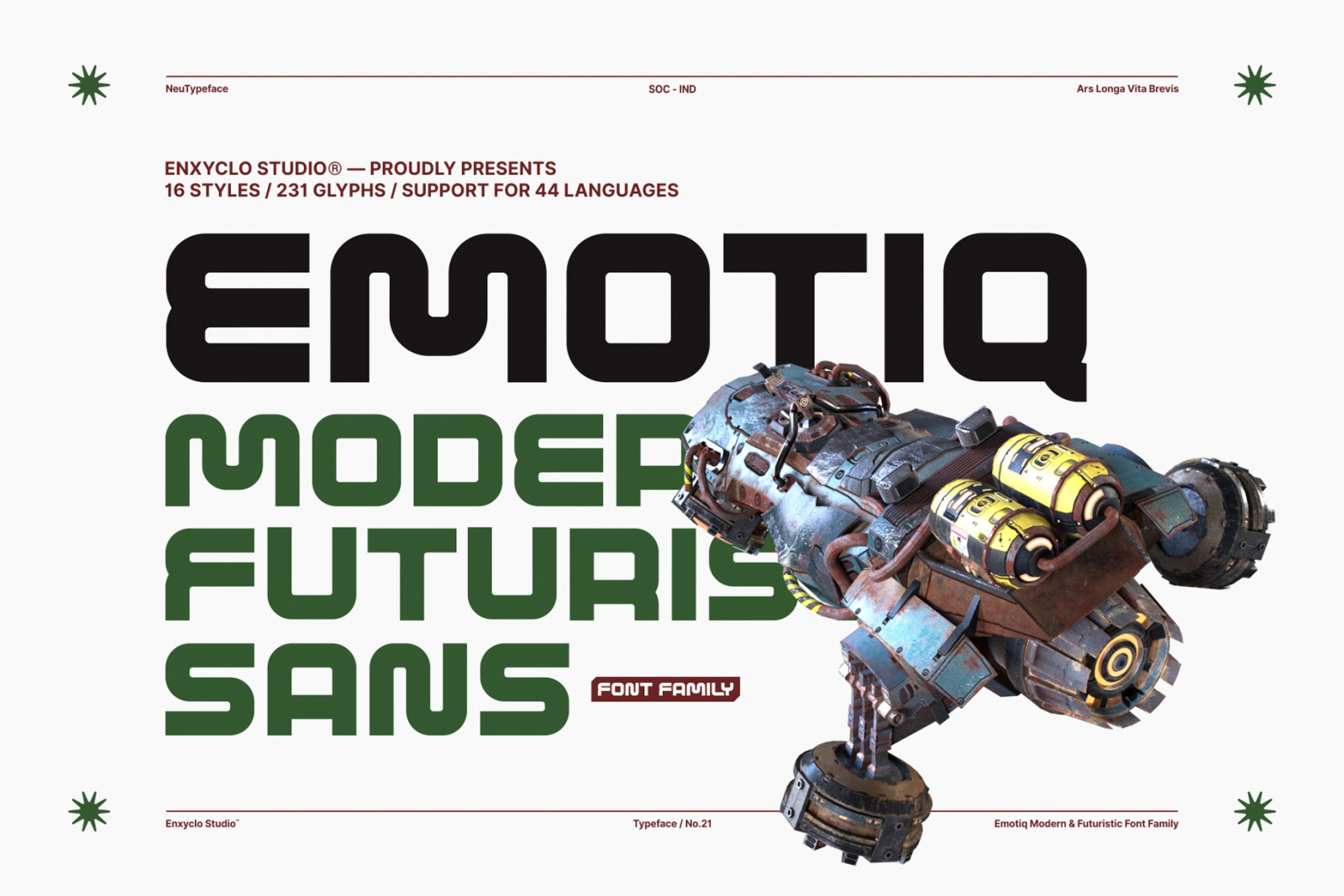 EMOTIQ - Modern Cyberpunk Mecha Futuristic Display Sans Font