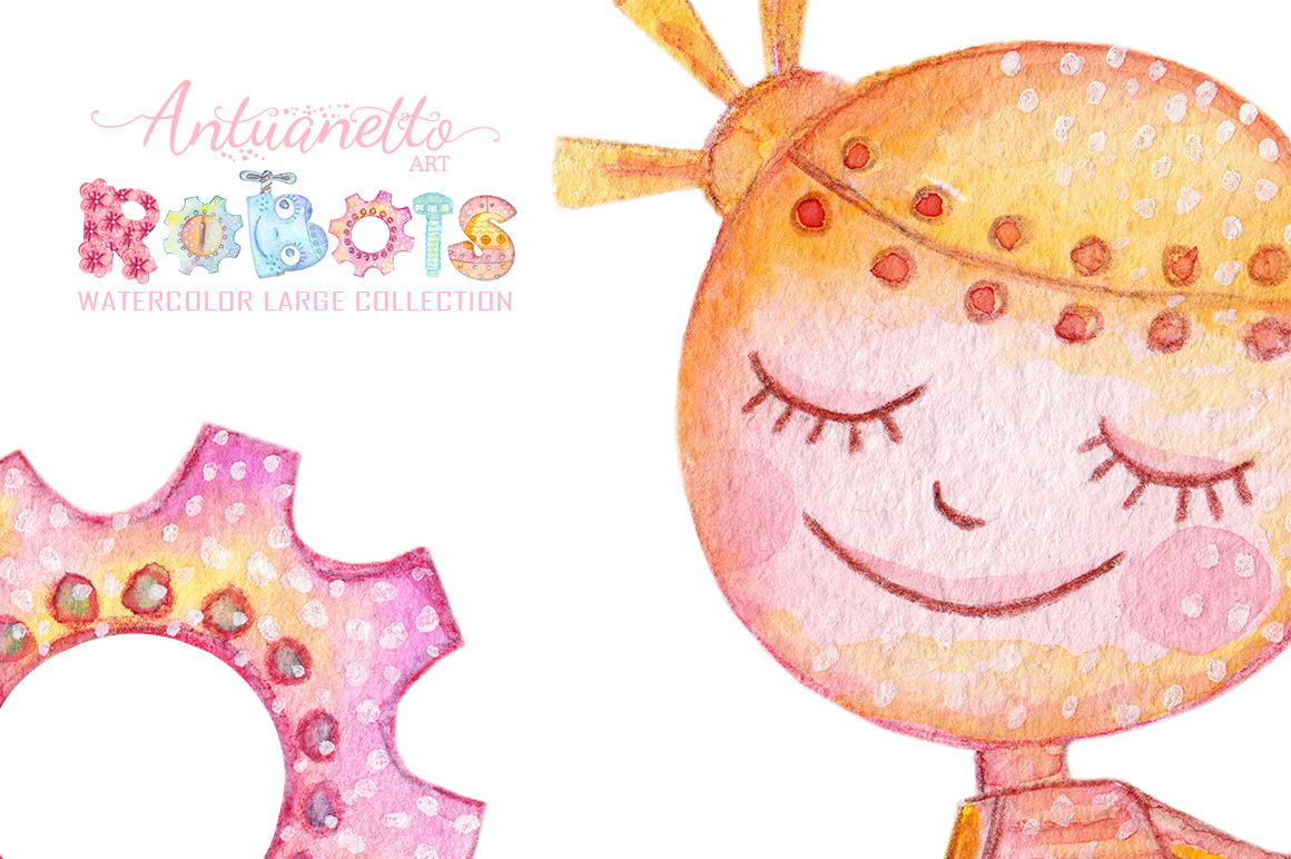 Watercolor Robots Party collection