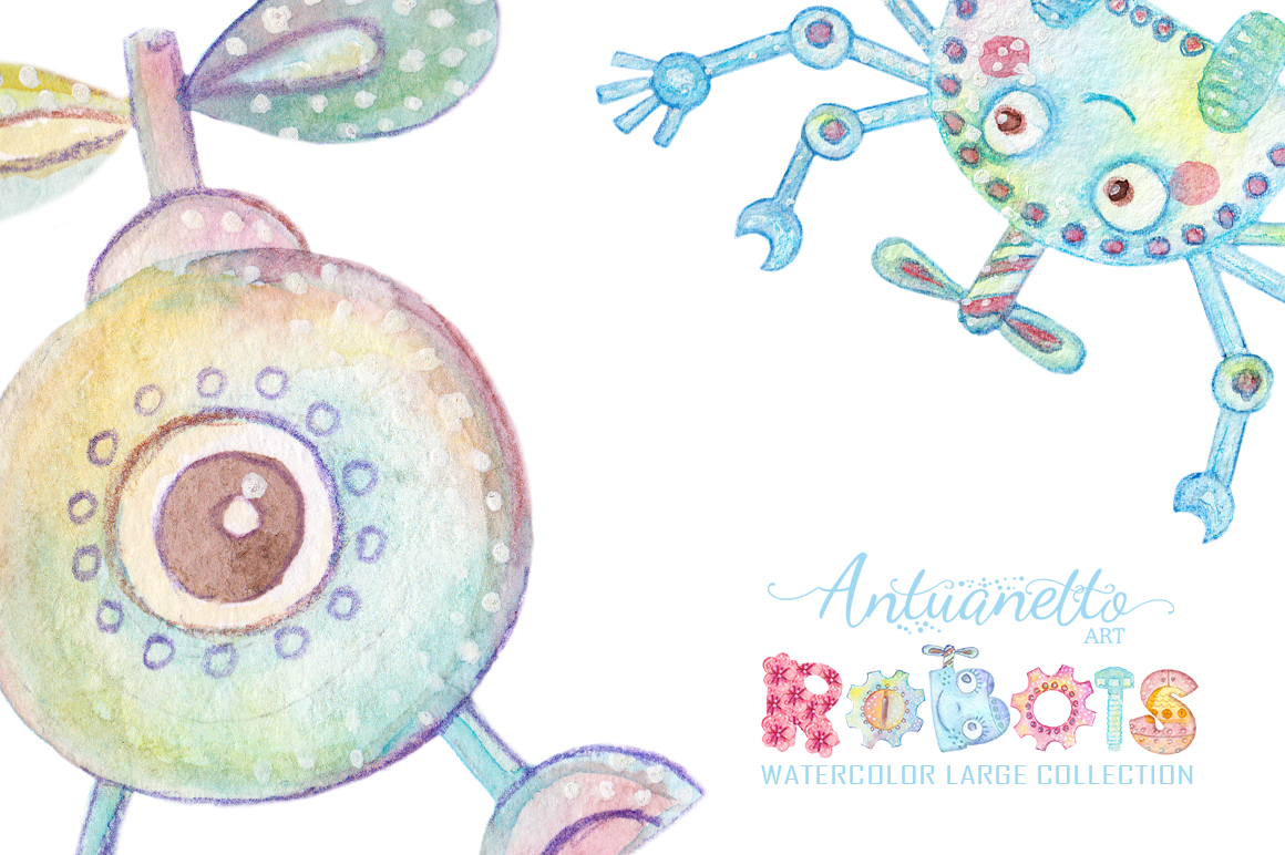 Watercolor Robots Party collection