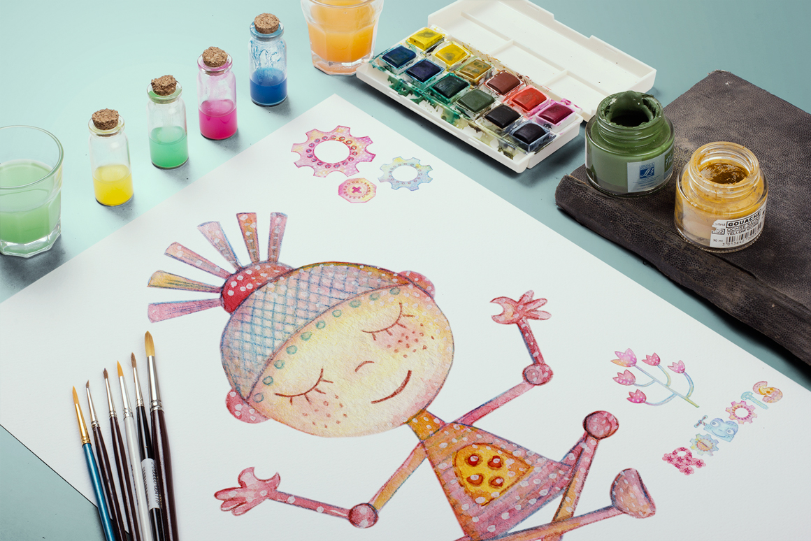 Watercolor Robots Party collection