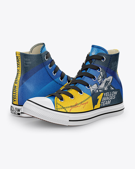 2 High-Top Canvas Sneakers Mockup - Half Side View