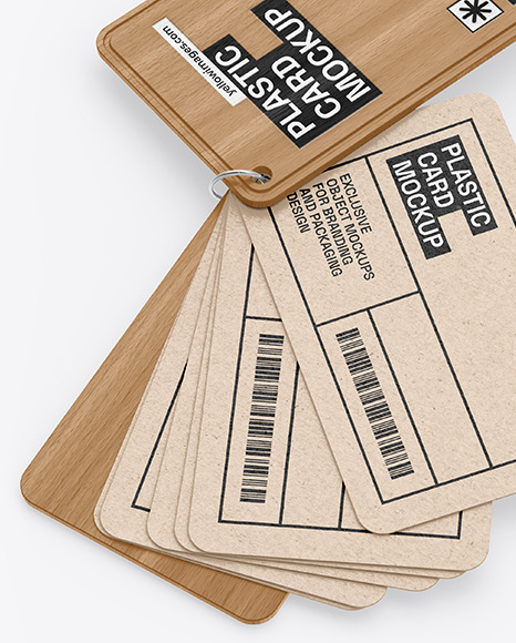 Kraft Cards Stack w/ Wooden Tag Mockup