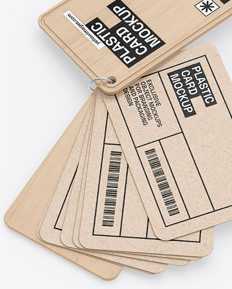 Kraft Cards Stack w/ Wooden Tag Mockup