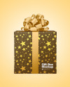 Kraft Gift Box with Glossy Metallic Bow Mockup