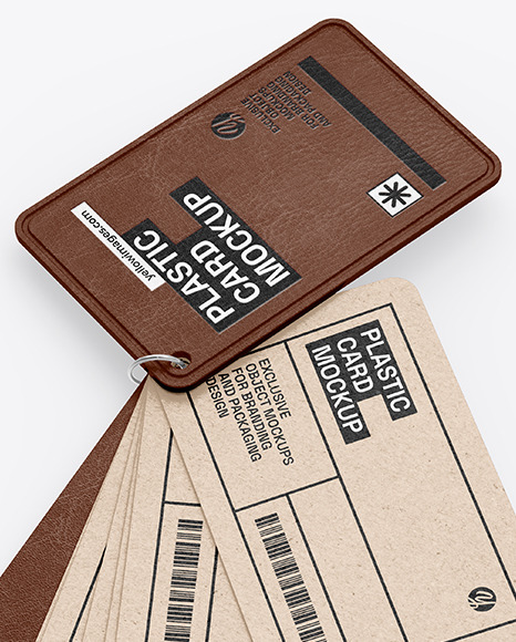 Kraft Cards Stack w/ Leather Tag Mockup