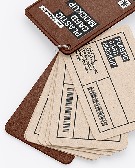 Kraft Cards Stack w/ Leather Tag Mockup