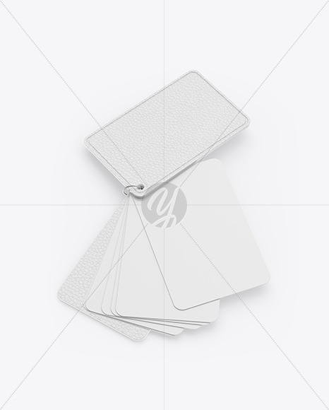 Plastic Cards Stack w/ Leather Tag Mockup