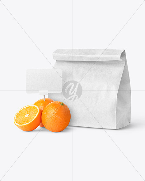 Kraft Bag With Oranges & Price Tag Mockup