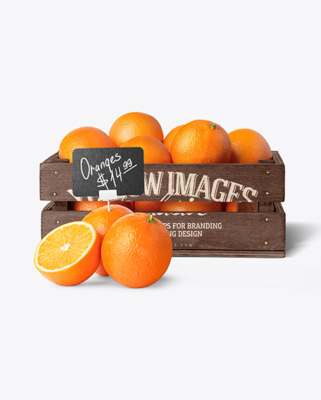 Crate With Oranges & Price Tag Mockup