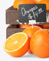 Crate With Oranges &amp; Price Tag Mockup