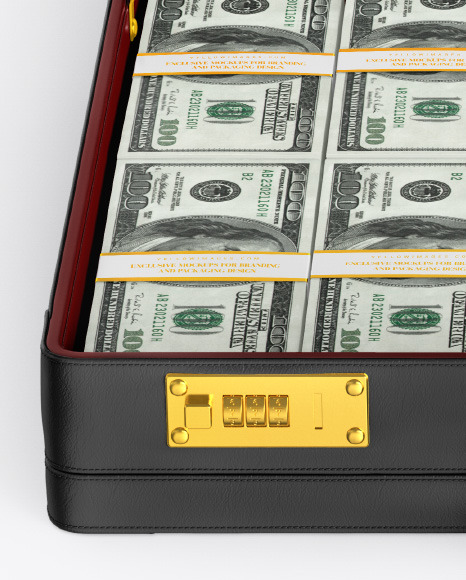 Briefcase with Banknotes Mockup