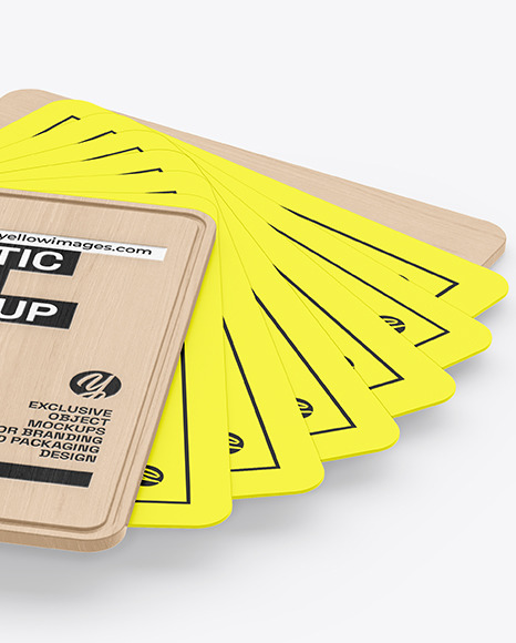 Plastic Cards Stack w/ Wooden Tag Mockup