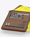 Plastic Cards Stack w/ Wooden Tag Mockup