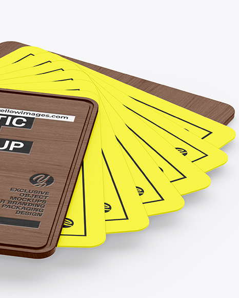 Plastic Cards Stack w/ Wooden Tag Mockup