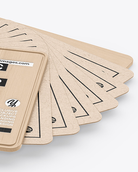 Kraft Cards Stack w/ Wooden Tag Mockup