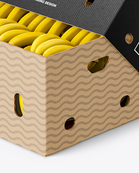 Corrugated Box with Bananas Mockup