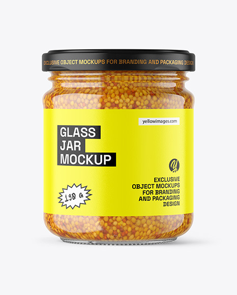 Clear Glass Jar with Wholegrain Mustard Mockup