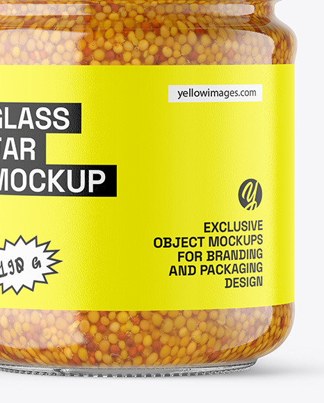 Clear Glass Jar with Wholegrain Mustard Mockup - Free Download Images