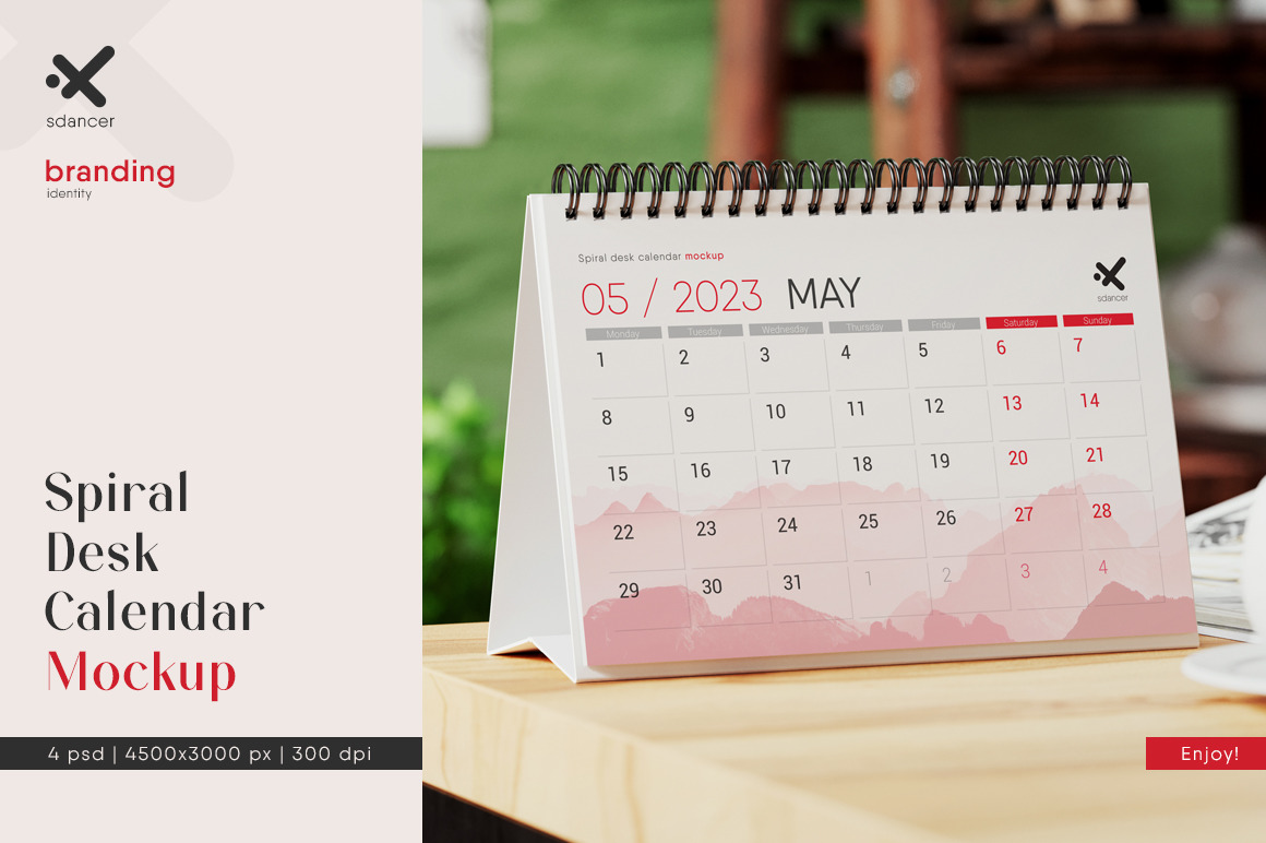 Spiral Desk Calendar Mockup