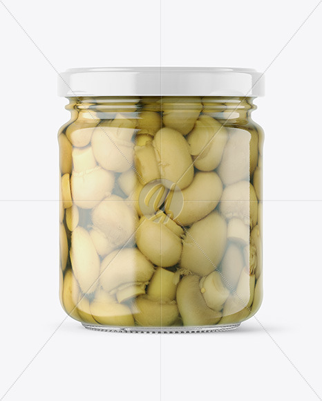 Clear Glass Jar with Champignons Mockup