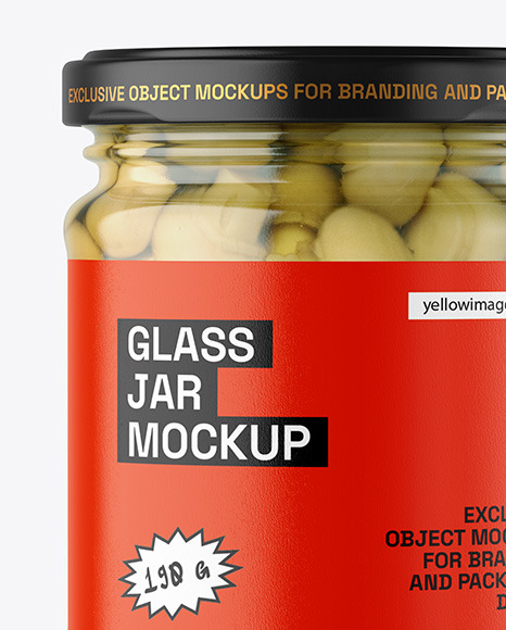 Clear Glass Jar with Champignons Mockup