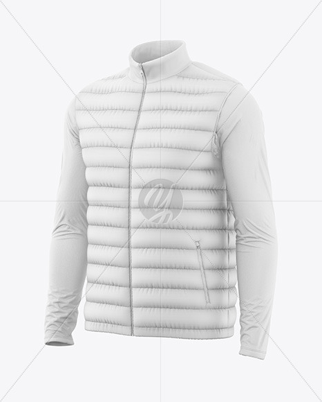 Men's Down Vest & Long Sleeve T-shirt Mockup - Half Side View