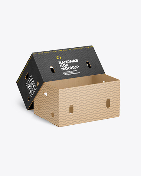 Corrugated Box with Bananas Mockup