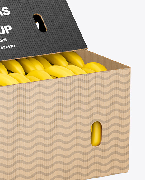 Corrugated Box with Bananas Mockup