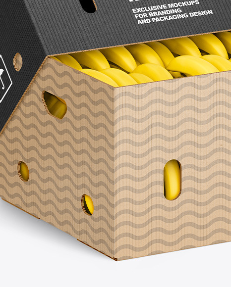 Corrugated Box with Bananas Mockup