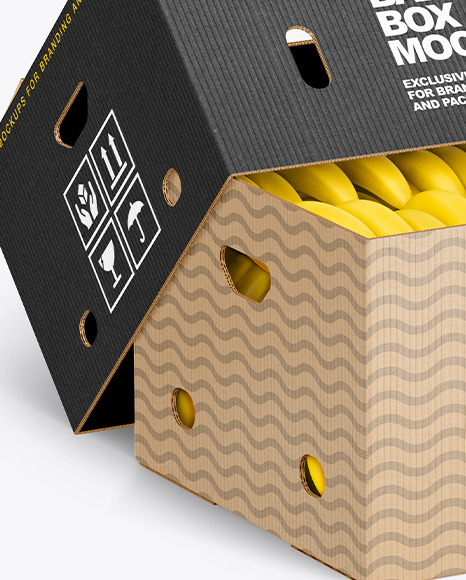 Corrugated Box with Bananas Mockup