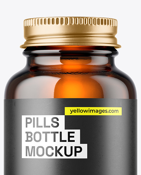 Empty Amber Glass Pills Bottle Mockup