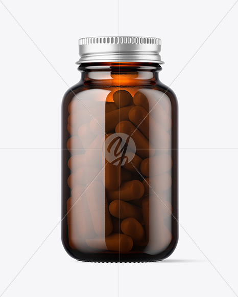 Amber Glass Pills Bottle Mockup