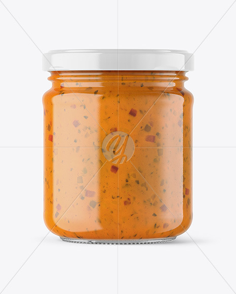 Clear Glass Jar with Chipotle Sauce Mockup