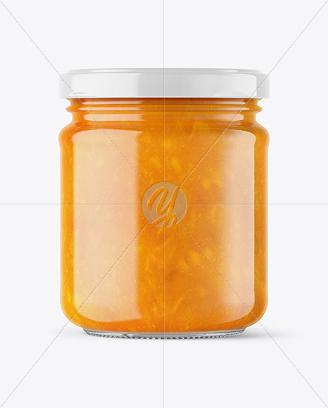 Clear Glass Jar with Mango Jam Mockup