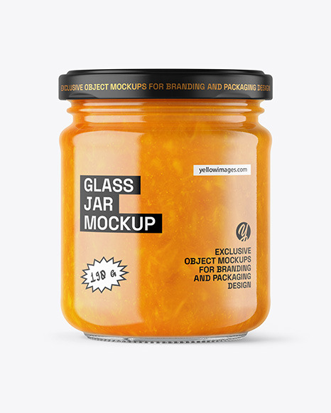 Clear Glass Jar with Mango Jam Mockup