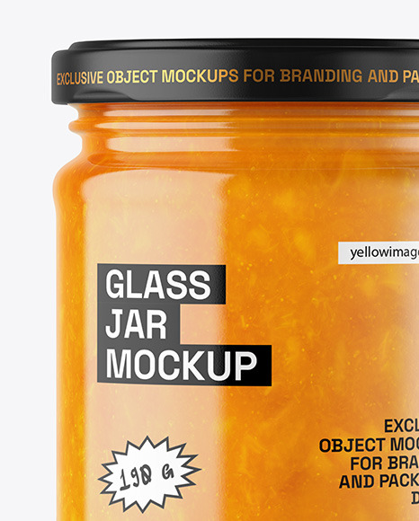 Clear Glass Jar with Mango Jam Mockup