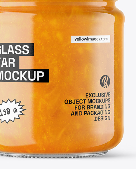 Clear Glass Jar with Mango Jam Mockup