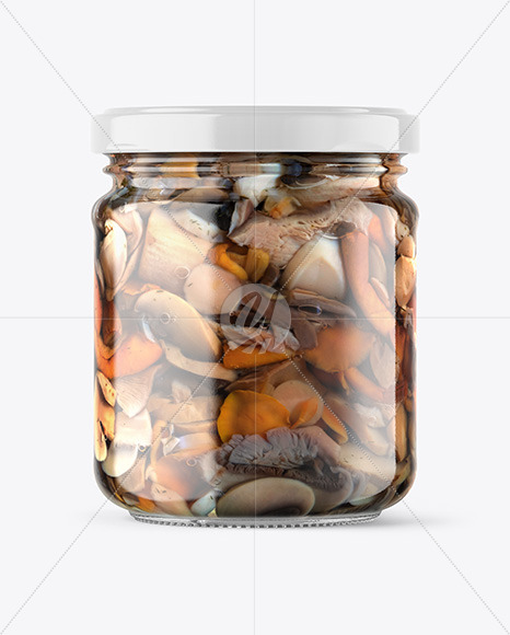 Clear Glass Jar with Mushrooms Mockup