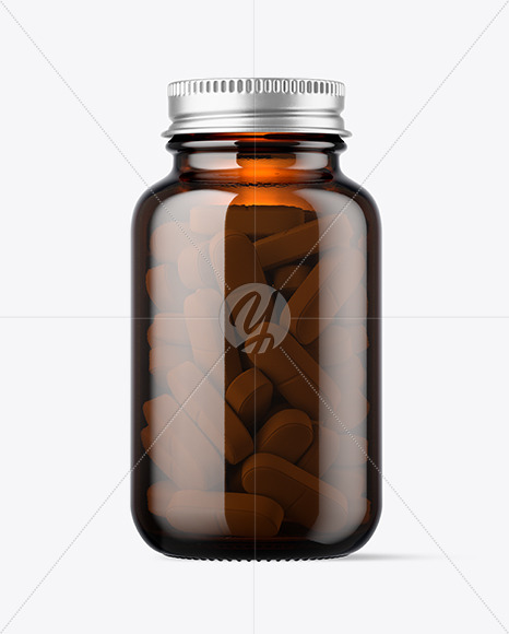 Amber Glass Pills Bottle Mockup