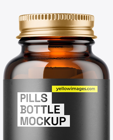 Amber Glass Pills Bottle Mockup