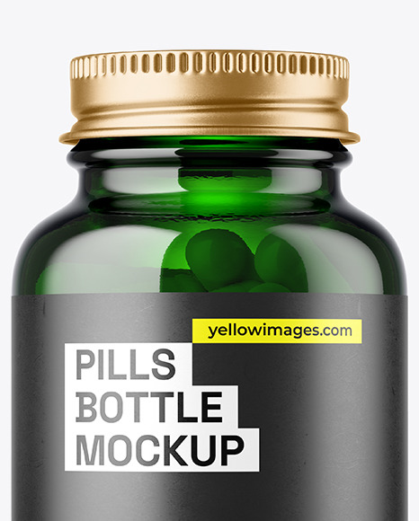 Green Glass Pills Bottle Mockup